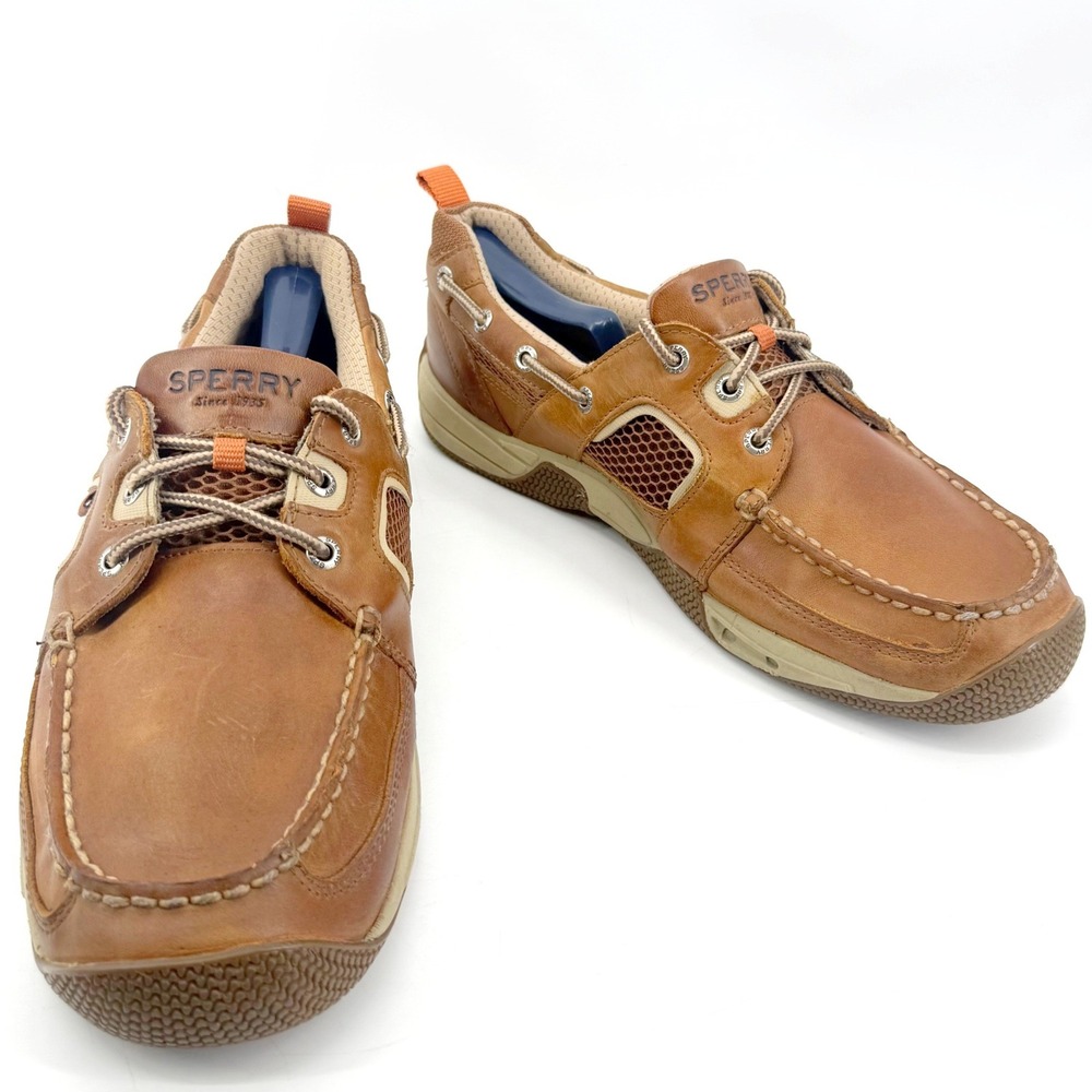 Sperry Billfish Boat Shoes Mens 10.5 Tan Brown Leather Mesh Deck Loafers